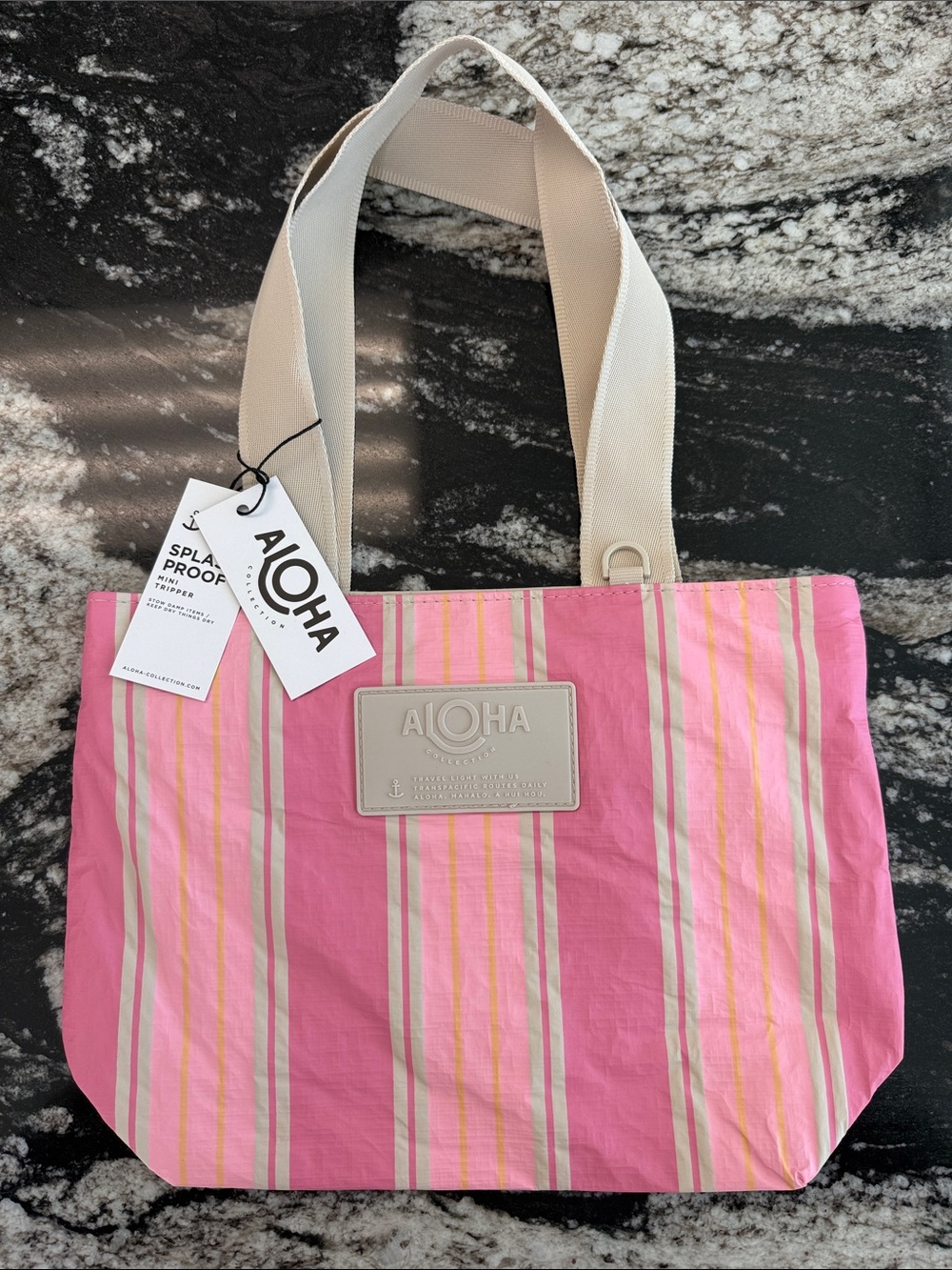 ALOHA Collection Pink and Cream Striped Mini Tripper Tote